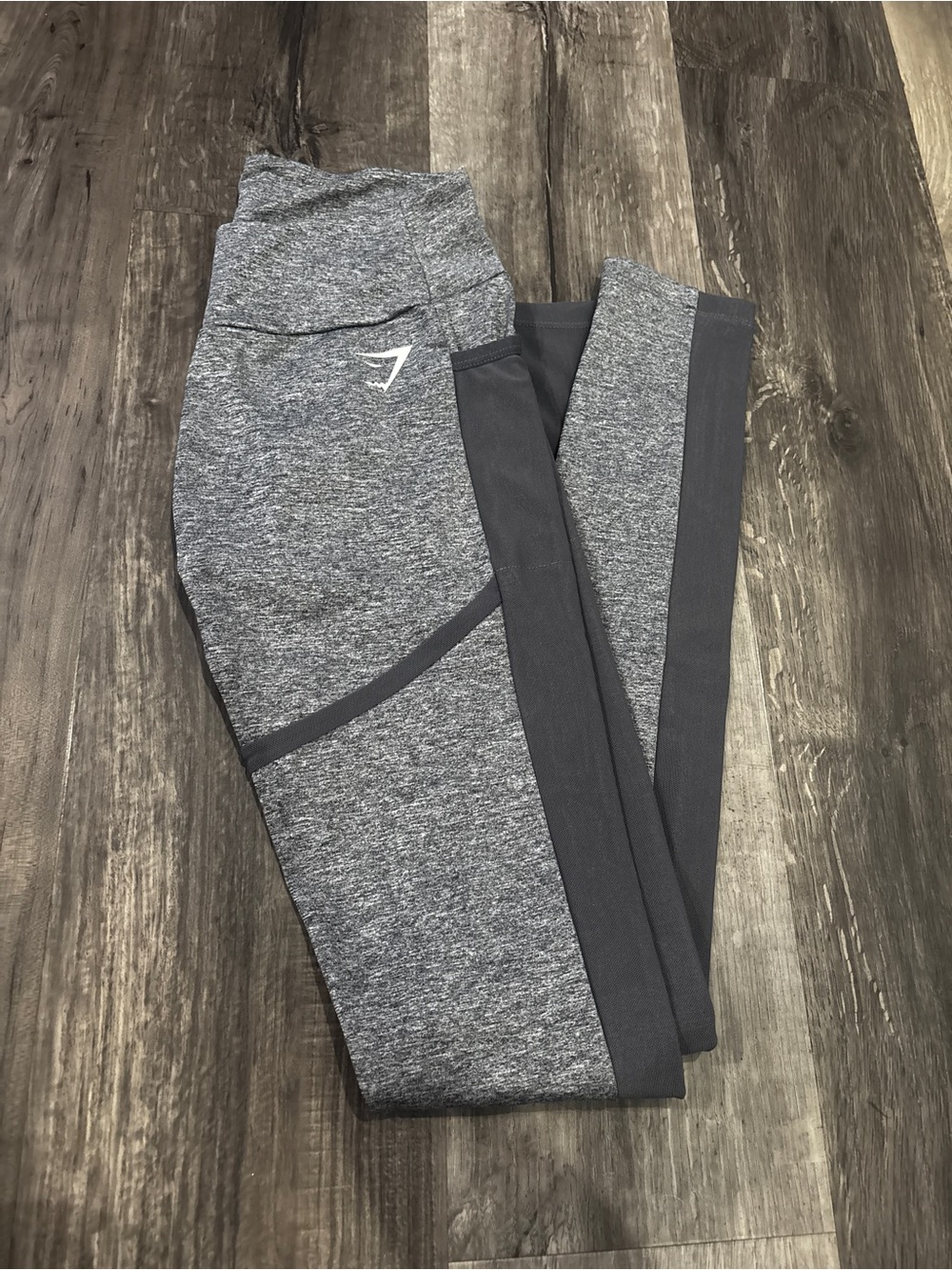 Small Gymshark Gray Heather Leggings with Dark Charcoal mesh Panels
